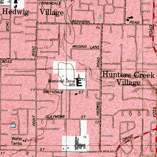Topographic Map of Memorial Drive Elementary School, TX