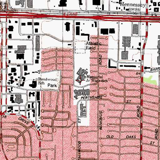 Topographic Map of Memorial Middle School, TX