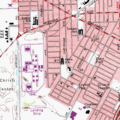 Topographic Map of Shaw Elementary School, TX