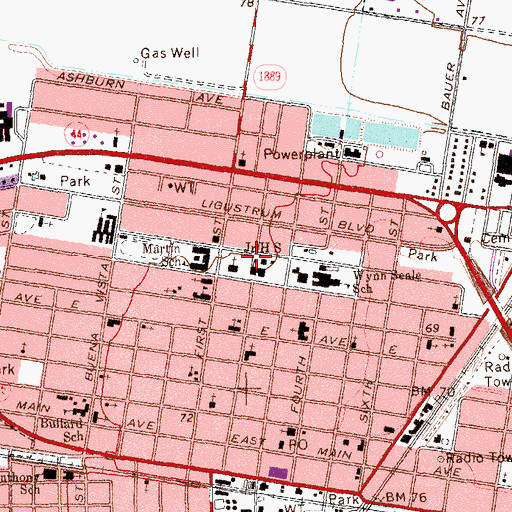Topographic Map of Solomon P Ortiz Intermediate School, TX