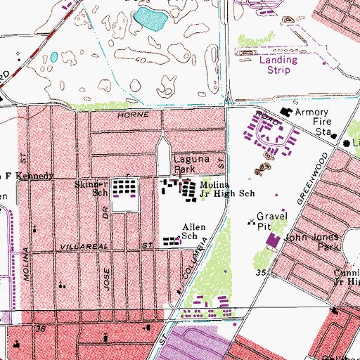 Topographic Map of West Oso Junior High School, TX