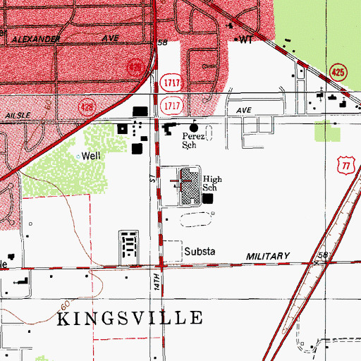 Topographic Map of King High School, TX