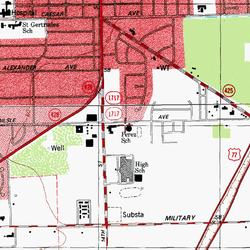 Topographic Map of Perez Elementary School, TX
