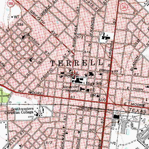 Topographic Map of College Street Learning Center, TX