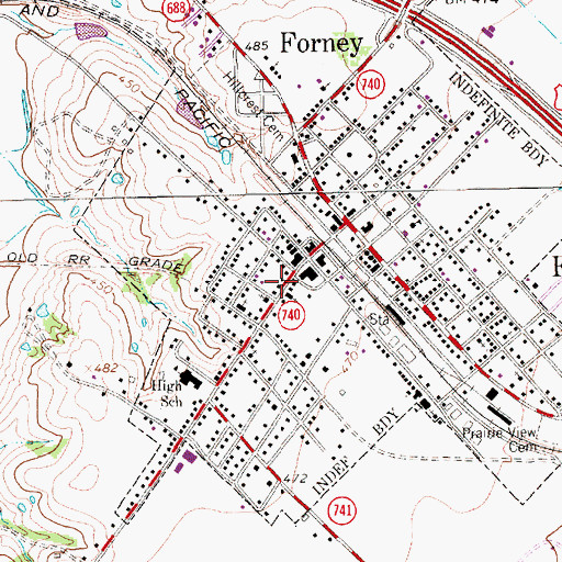 Topographic Map of Forney High School, TX