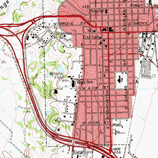 Topographic Map of Kaufman Alternative School, TX