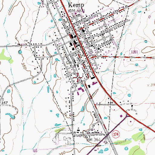 Topographic Map of Kemp Junior High School, TX
