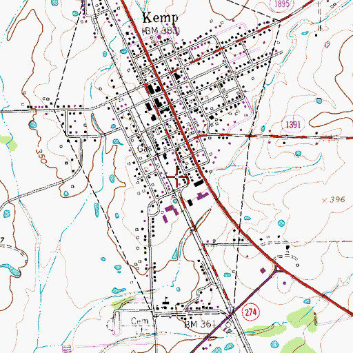Topographic Map of Kemp Primary School, TX