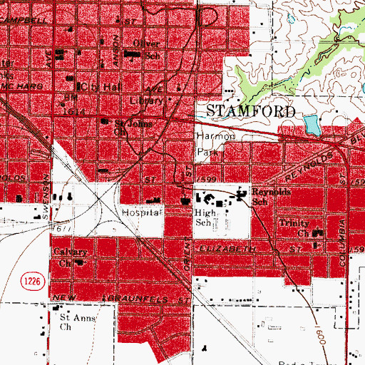 Topographic Map of Stamford Junior and Senior High School, TX