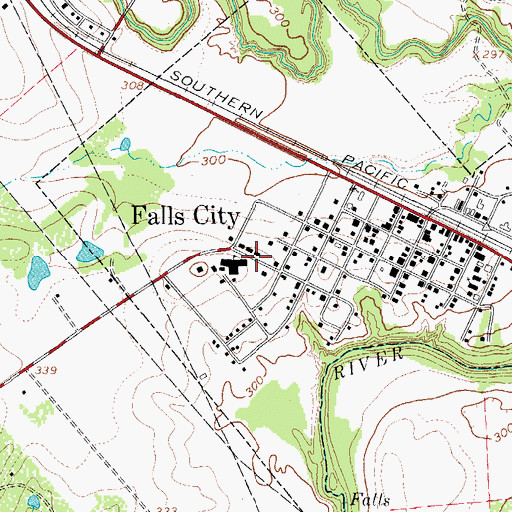 Topographic Map of Falls City High School, TX