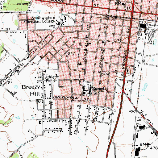 Topographic Map of W H Burnett Elementary School, TX