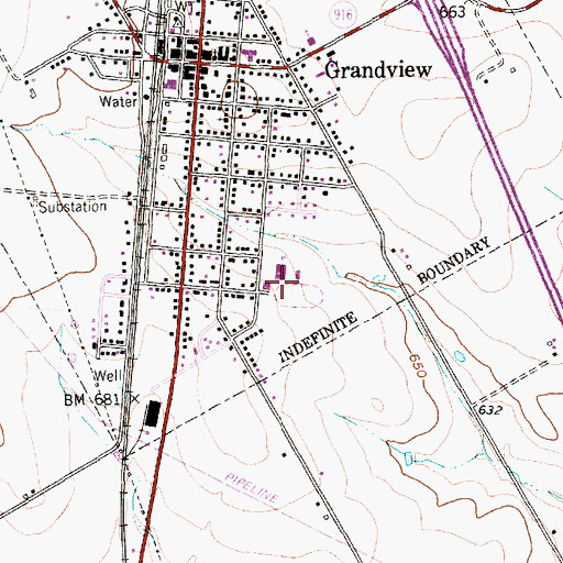 Topographic Map of Grandview Elementary School, TX