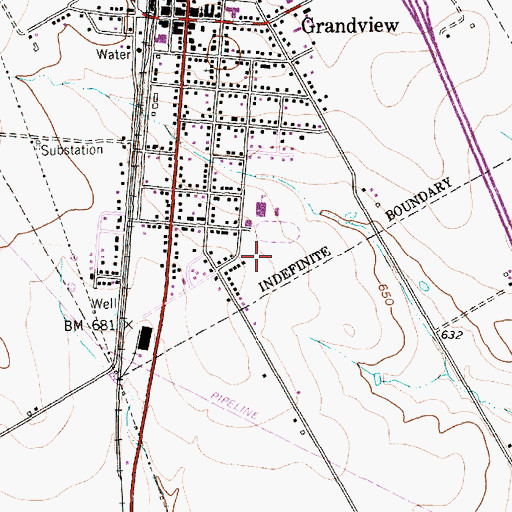 Topographic Map of Grandview Junior High School, TX