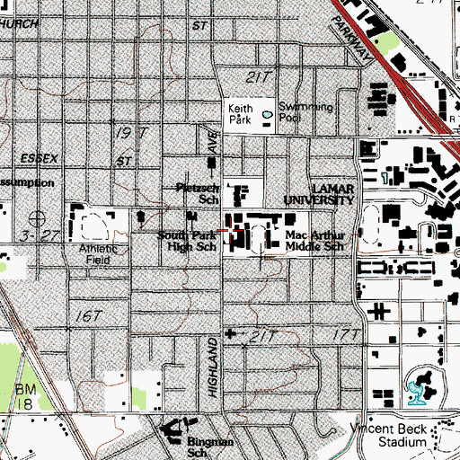 Topographic Map of South Park Middle School, TX