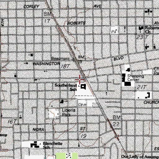 Topographic Map of Southerland Park School, TX