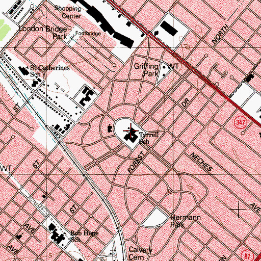 Topographic Map of Tyrrell Elementary School, TX