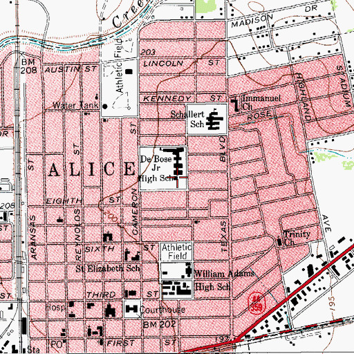Topographic Map of Du Bose Middle School, TX