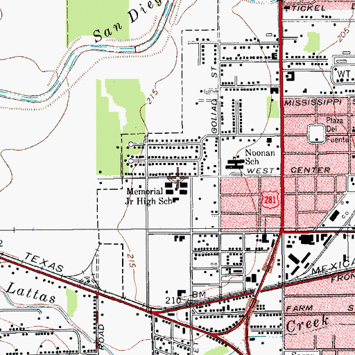 Topographic Map of Memorial Intermediate School, TX