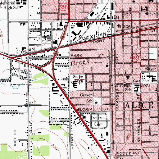 Topographic Map of Saenz Elementary School, TX
