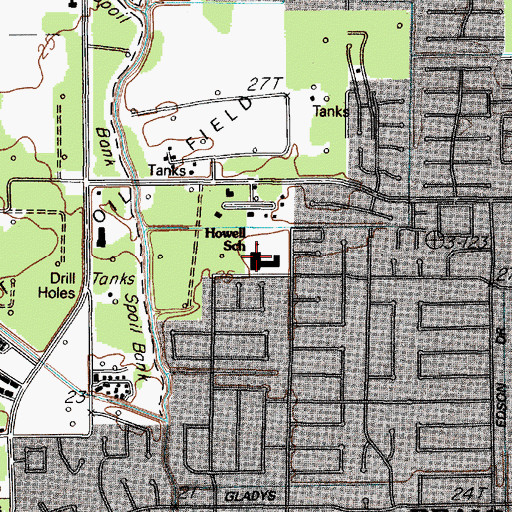 Topographic Map of Regina Howell Elementary School, TX