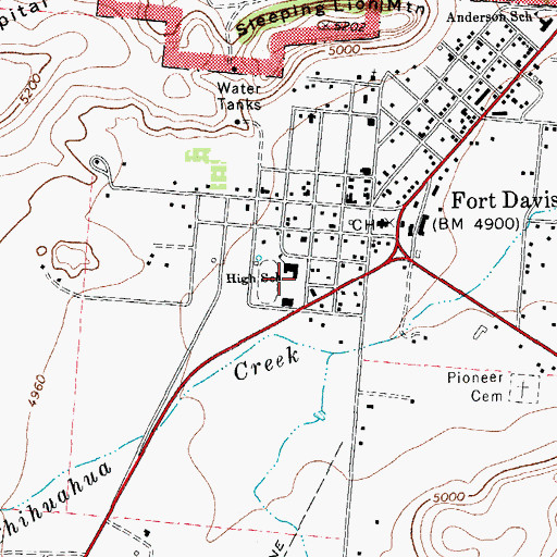 Topographic Map of Fort Davis High School, TX