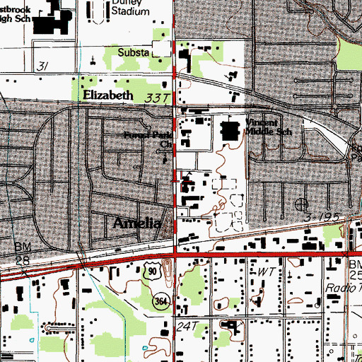 Topographic Map of Amelia Elementary School, TX