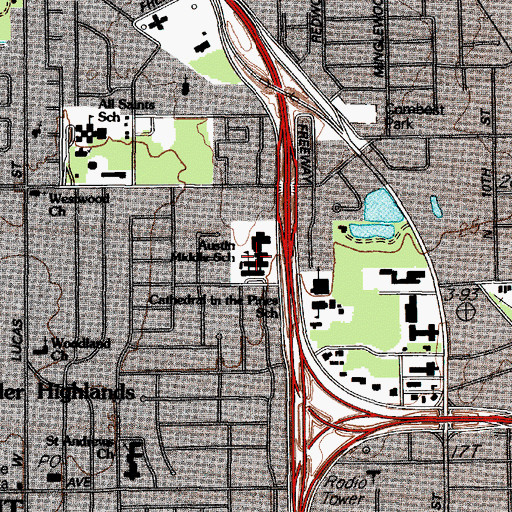 Topographic Map of Austin Middle School, TX