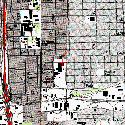 Topographic Map of Central Senior High School, TX