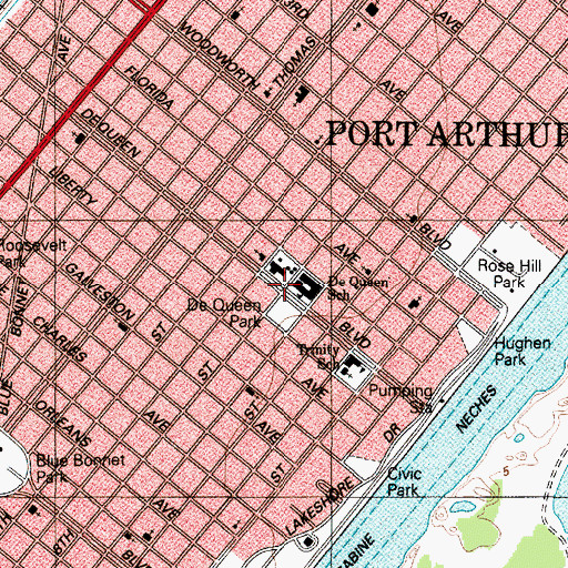Topographic Map of Dequeen Elementary School, TX