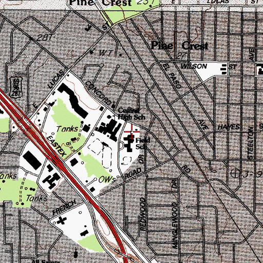 Topographic Map of Field Elementary School, TX
