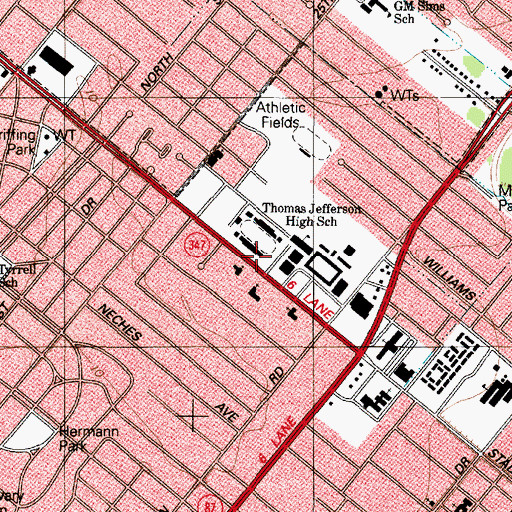 Topographic Map of Jefferson High School, TX