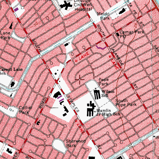 Topographic Map of Hamlin Middle School, TX