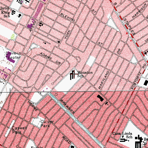 Topographic Map of Houston Elementary School, TX
