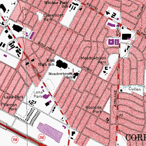 Topographic Map of Meadowbrook Elementary School, TX