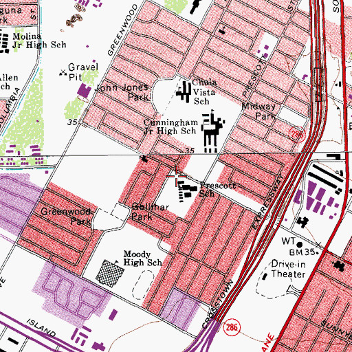 Topographic Map of Prescott Elementary School, TX