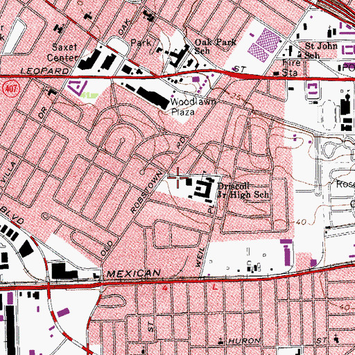 Topographic Map of Driscoll Middle School, TX