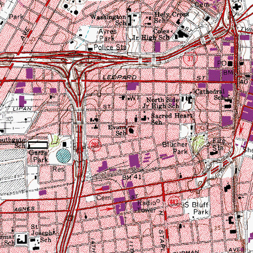 Topographic Map of Evans Elementary School, TX