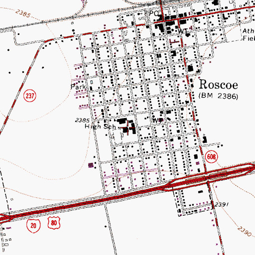 Topographic Map of Roscoe Elementary School, TX
