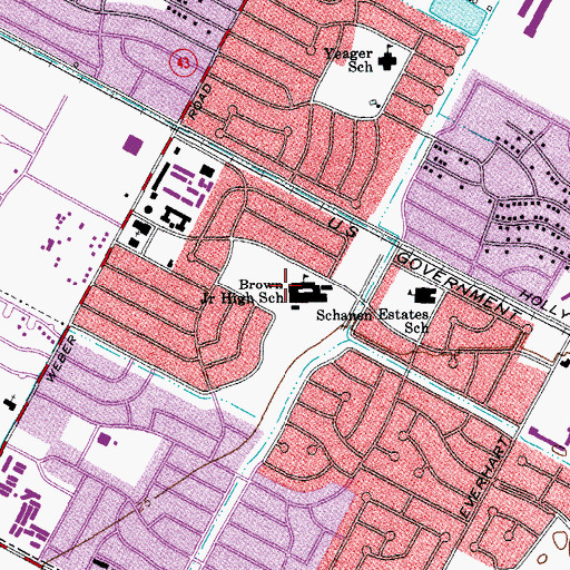Topographic Map of Browne Middle School, TX