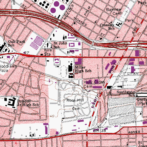 Topographic Map of Miller High School Center for Communications and Technology, TX