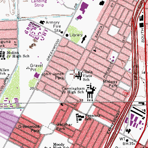 Topographic Map of Chula Vista Fine Arts School, TX