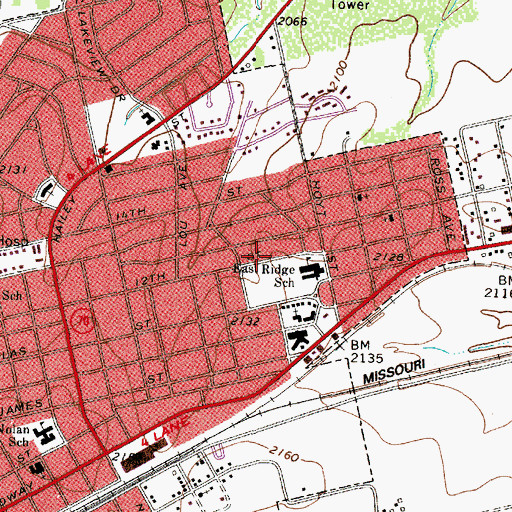 Topographic Map of East Ridge Elementary School, TX