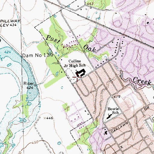 Topographic Map of Collins Middle School, TX