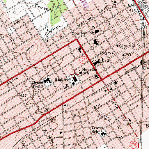 Topographic Map of Drane Intermediate School, TX