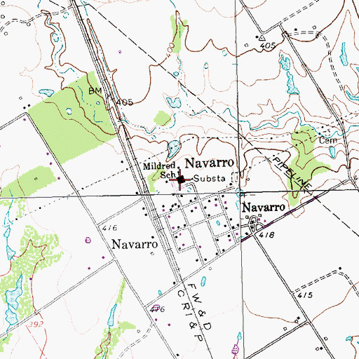Topographic Map of Mildred Elementary School, TX