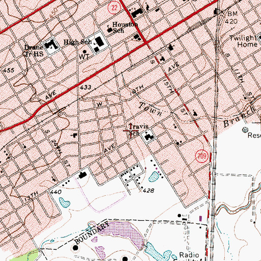 Topographic Map of Travis Elementary School, TX