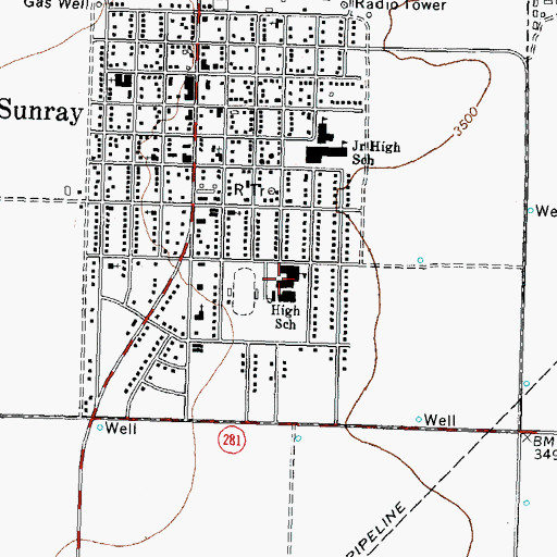 Topographic Map of Sunray High School, TX