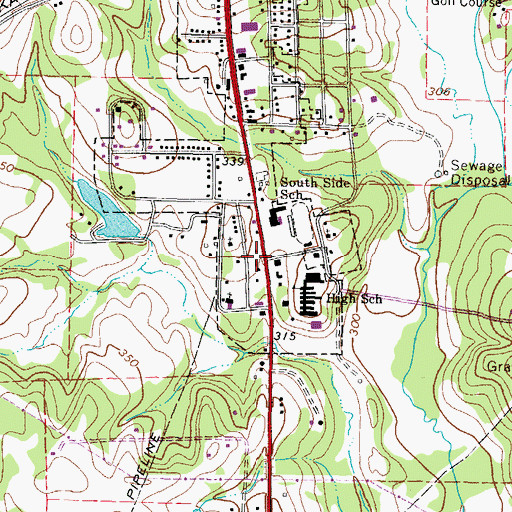 Topographic Map of Daingerfield High School, TX