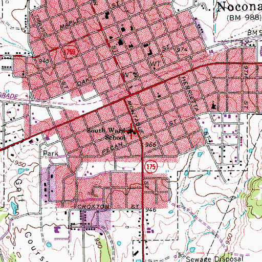 Topographic Map of Nocona Elementary School, TX