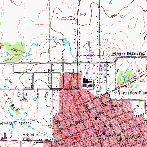 Topographic Map of Nocona High School, TX